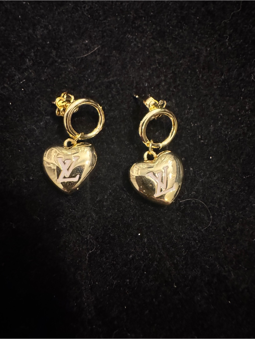 Louis Vuitton Gold Heart Drop Hoop Earrings - Picture 1 of 7